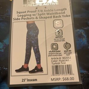 Rbx legging squat proof 7/8 ankle length size small